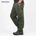 Men's thickened cotton overalls with wool lining in khaki black and army green loose straight leg winter trousers