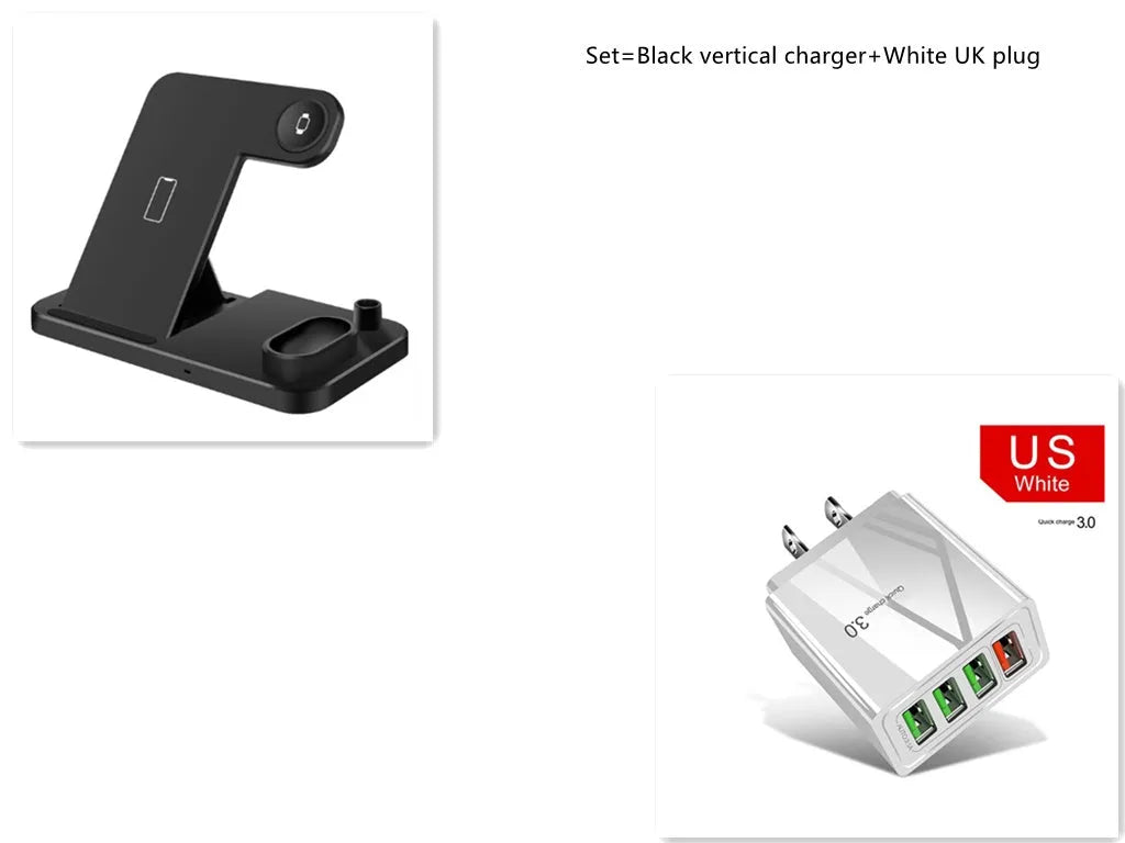 4-in-1 wireless charging station with adjustable stand charging iPhone, Apple Watch, and AirPods