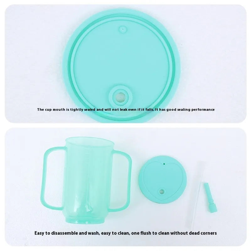 Oblique mouth bedside drinking cup with handle and lid for elderly and pregnant women
