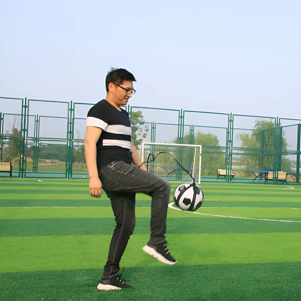 Black football juggling belt with static 2 metre tether for ball control training