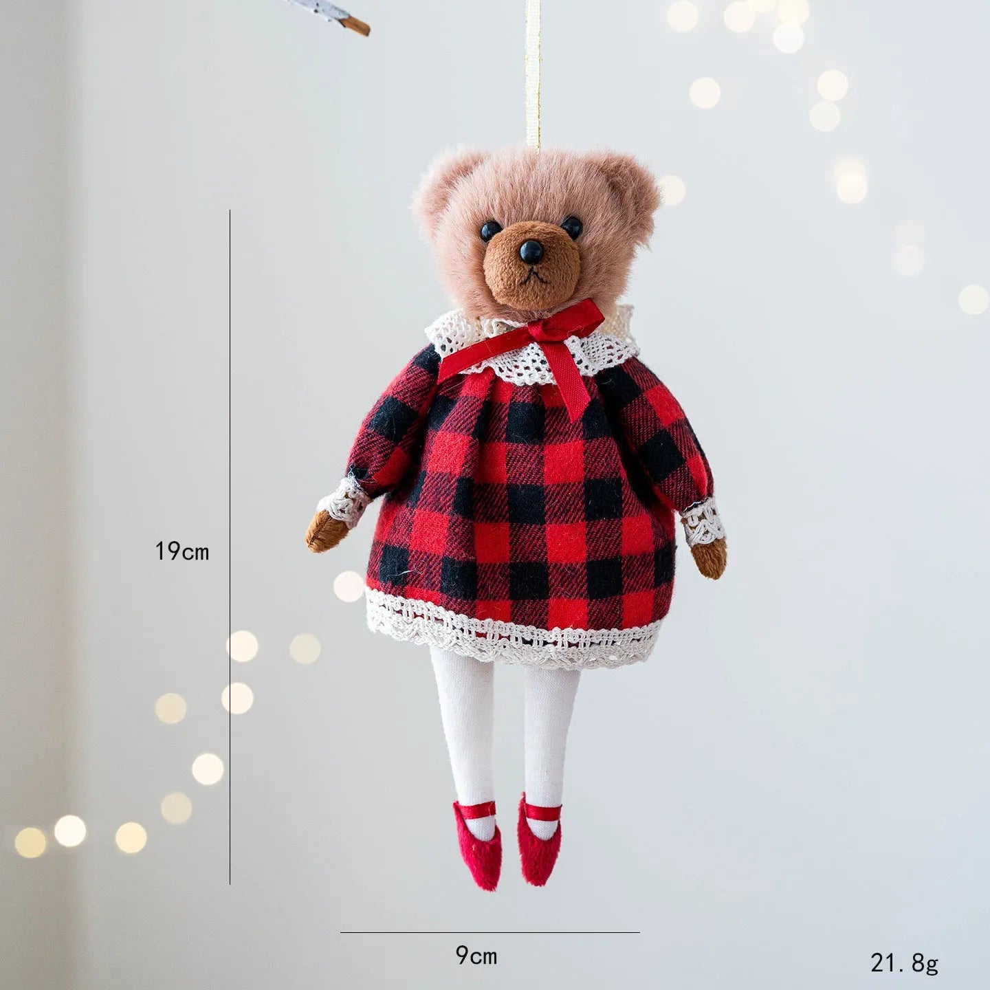 Cartoon style plush bear doll with plaid body cloth suit in Princess or Gentleman design