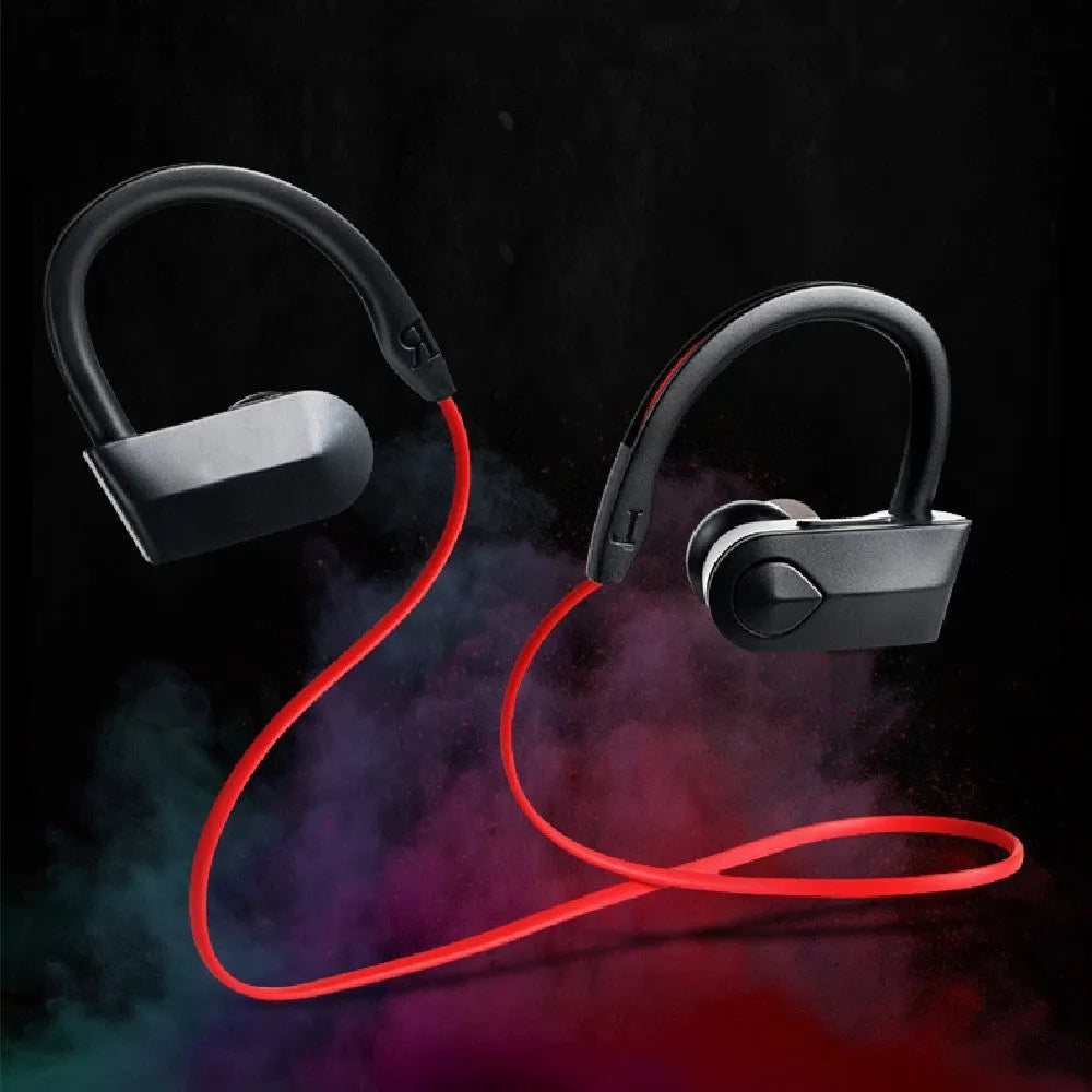 Wireless neck mounted Bluetooth earphones in black, blue, and red colour options