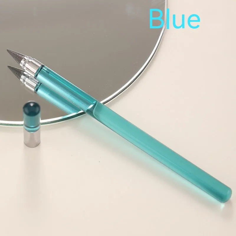 Clear acrylic sharpening-free eternal pencil with alloy tip on a desk