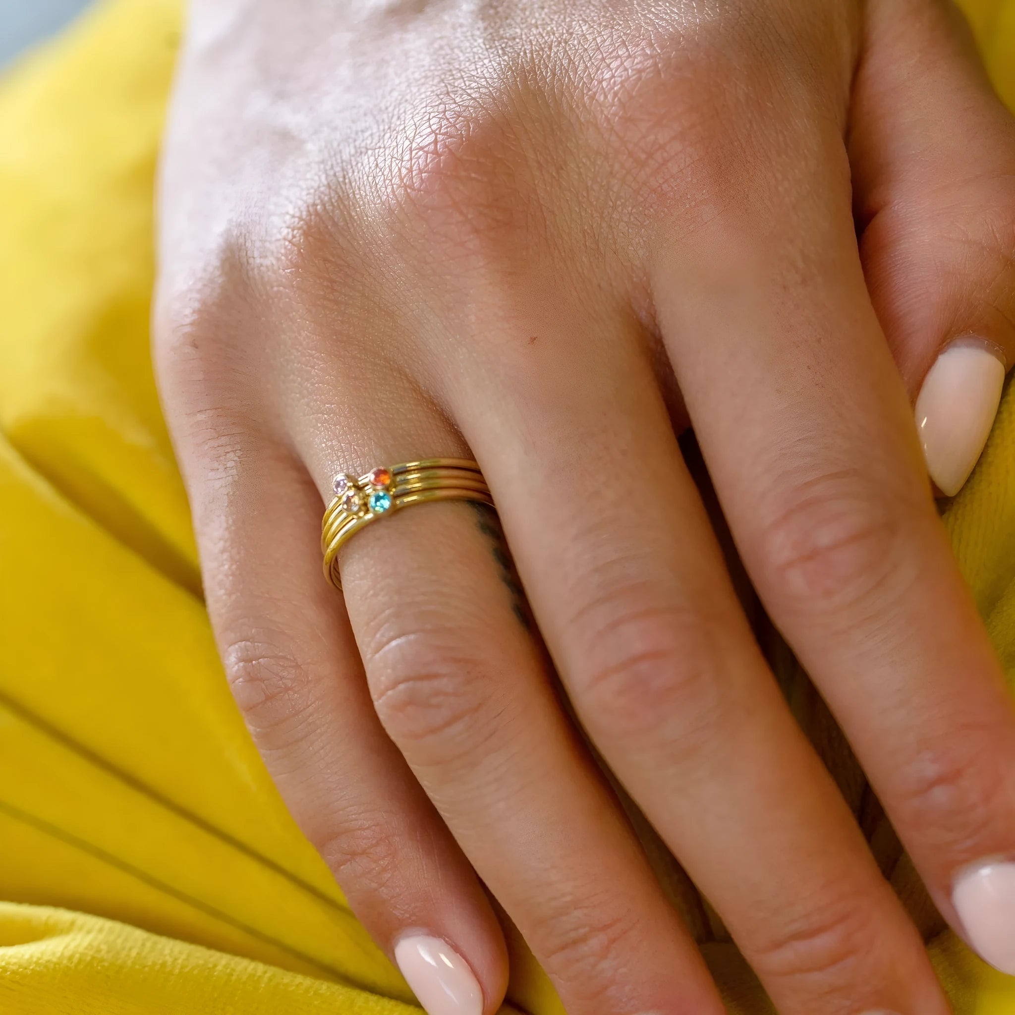 December birthstone engraved titanium steel ring with geometric design and electroplated finish