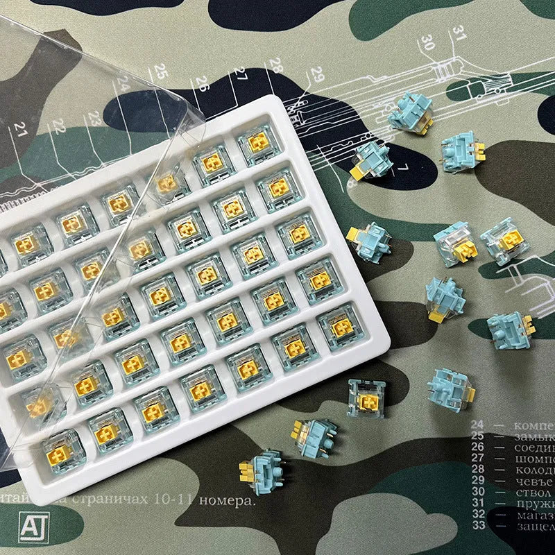 Pack of 36 Sea Salt Lemon PRO Mute coloured mechanical keyboard switches.