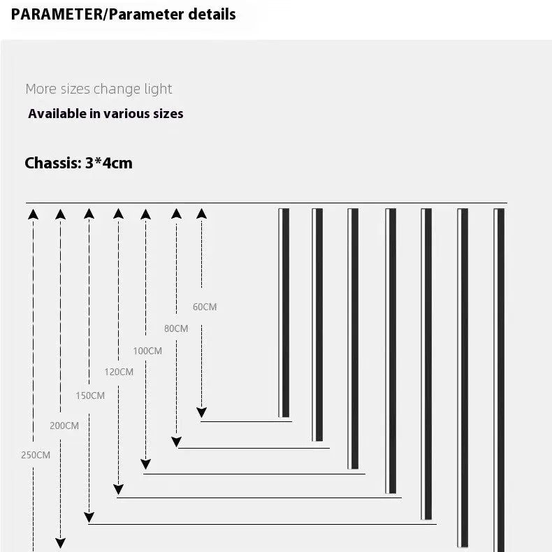 80cm long black simple strip LED wall lamp with touch control for three light colours on a wall.