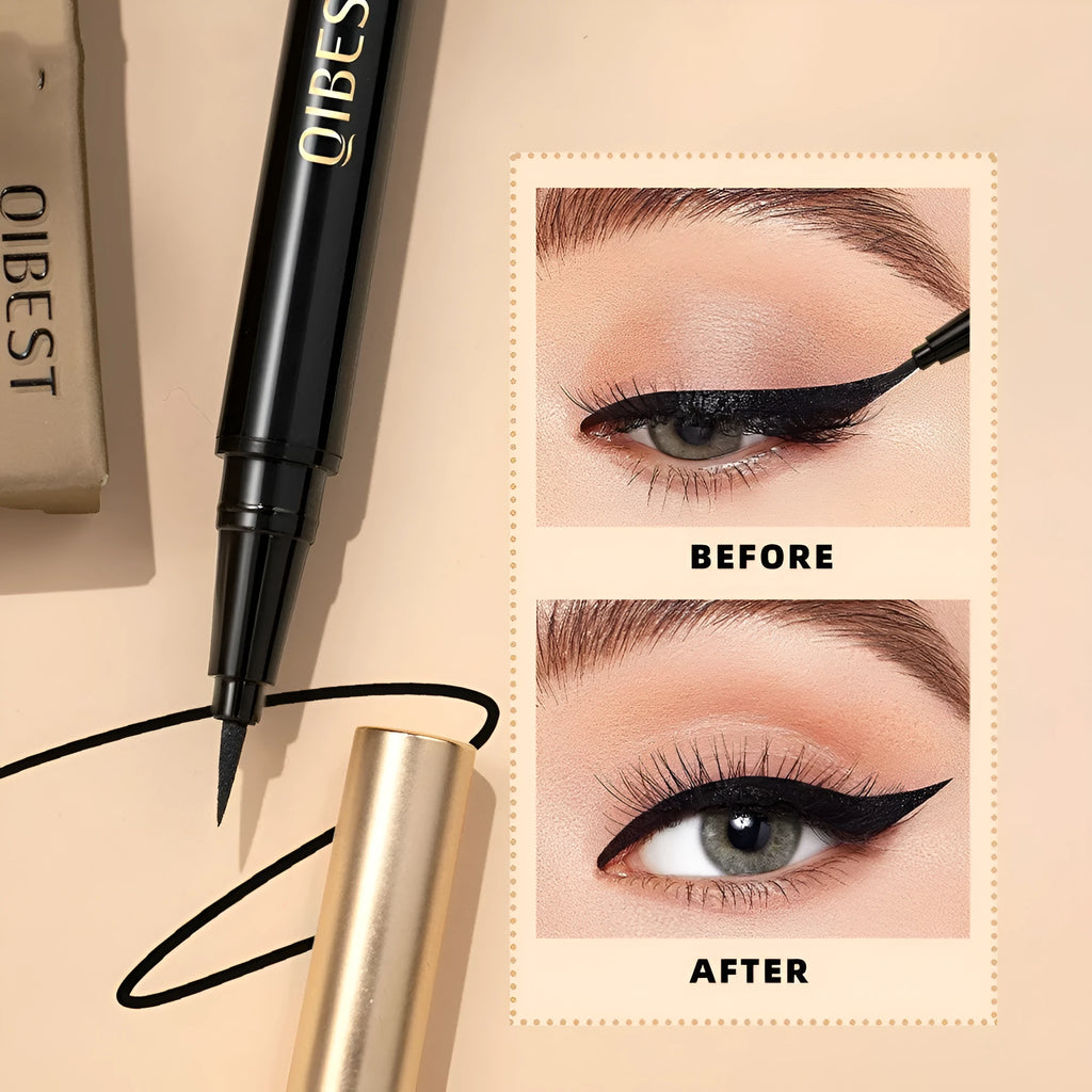 Black liquid eyeliner pen with felt-tip applicator for precise eye makeup application