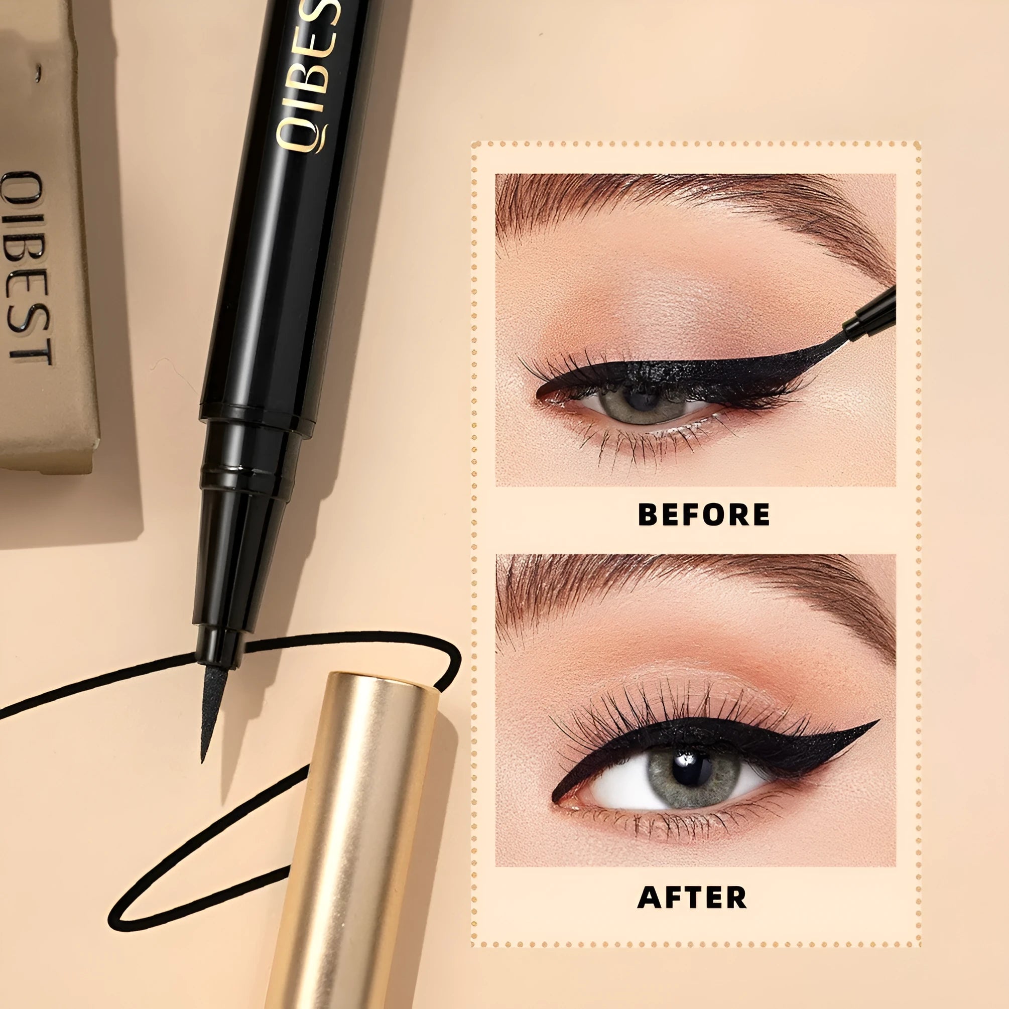 Black liquid eyeliner pen with felt-tip applicator for precise eye makeup application