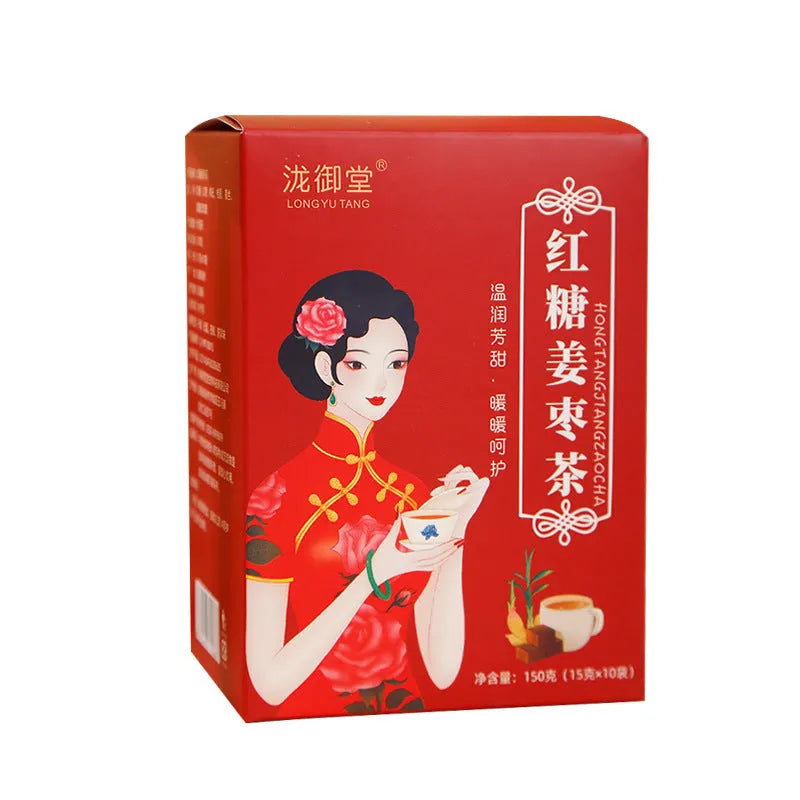 Yuantang brown sugar ginger and jujube tea 150g box with herbal tea bags showing traditional ingredients