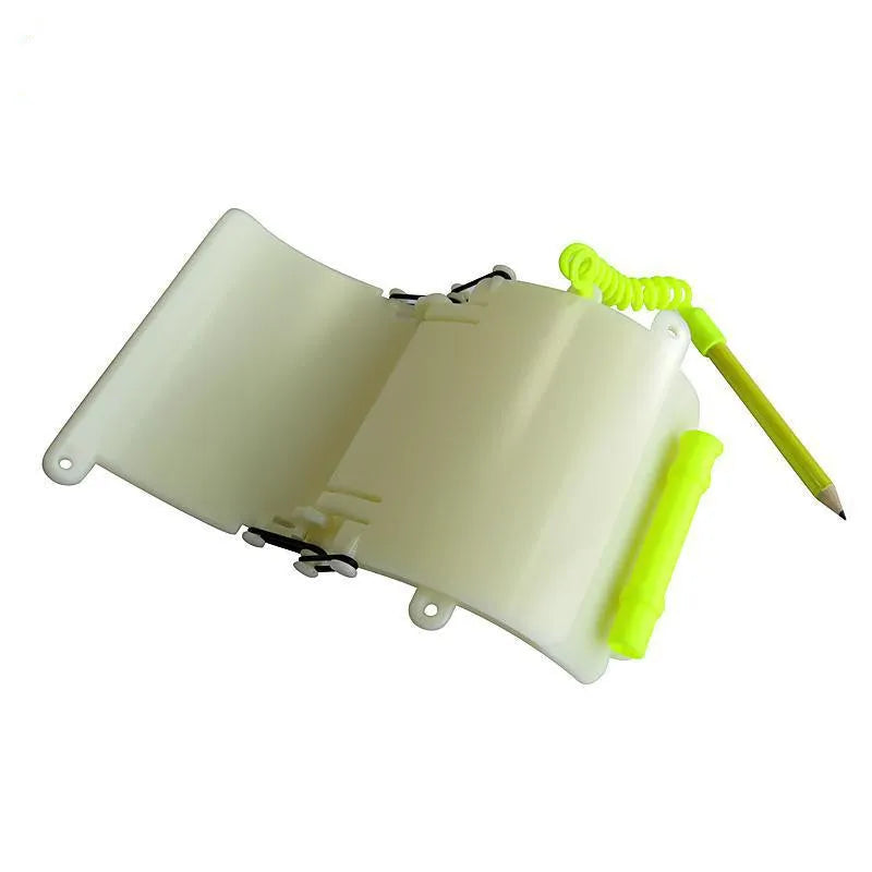 White luminous underwater diving wristboard with pencil and spare o-ring for scuba communication