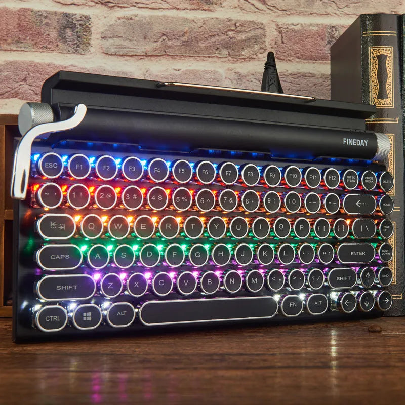 Black retro typewriter style Bluetooth mechanical keyboard with backlight