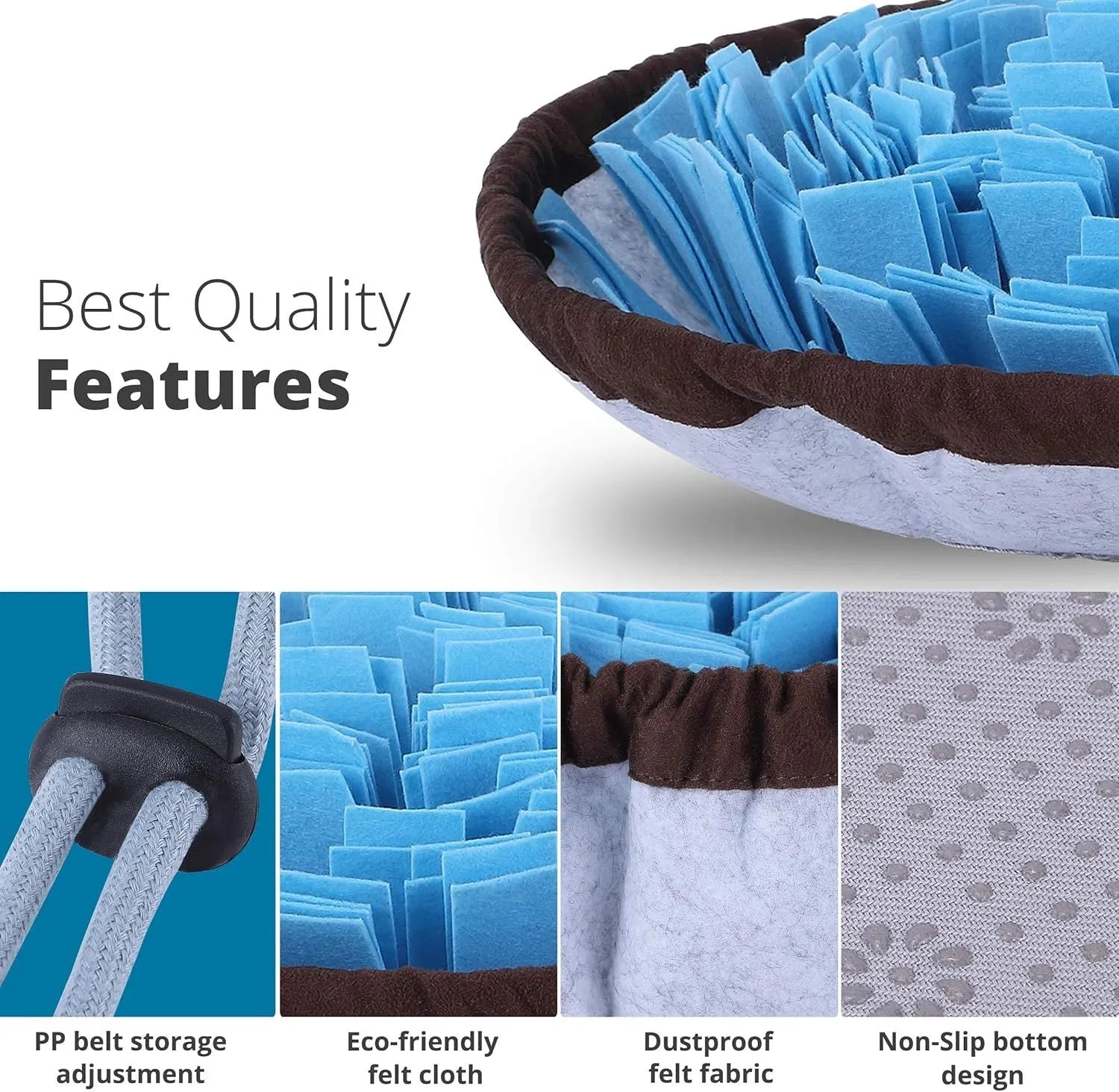 Large blue adjustable snuffle mat for dogs with fabric strips and non-slip backing