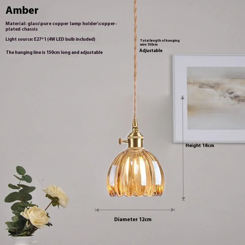 Vintage Nordic style glass flower chandelier with coloured glass shades for bedroom bedside lighting