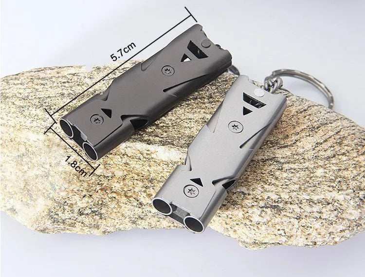 Metal keychain whistle with keychain ring in black and silver colour options