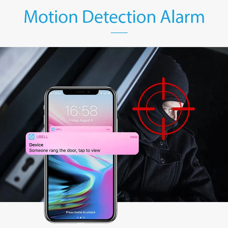 White wall-mounted wireless security camera with 1080p resolution for mobile phone remote monitoring