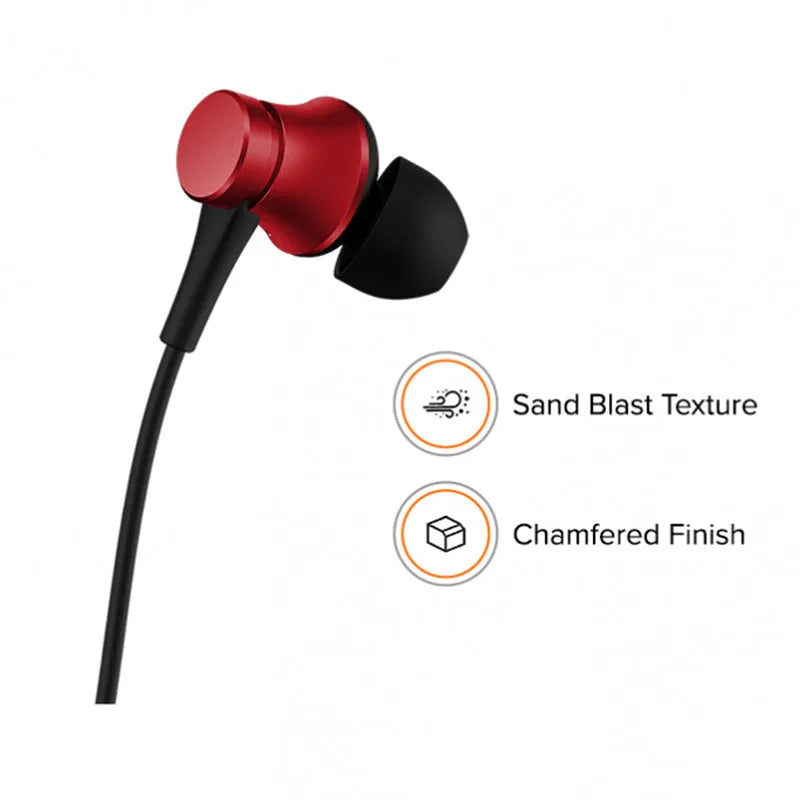 Black, blue, and red wired in-ear headphones showing their 3.5mm audio plug.