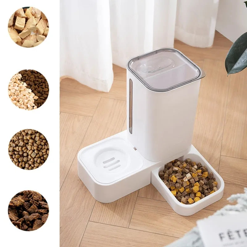 Pet automatic water storage double plastic bowl in grey with slow drinking design, size 32x31x32cm