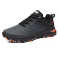 Men's plus size black mesh running shoes with round toe and lace-up front