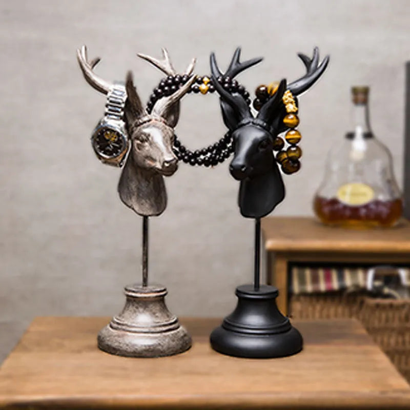 Natural resin animal sculpture home decoration ornament with vintage finish in black, white and wood colour options
