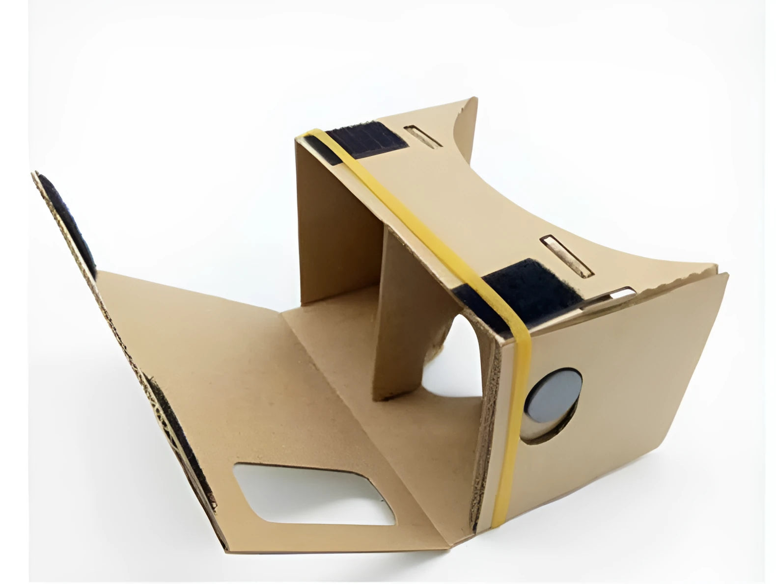 Pink and white cardboard VR glasses for smartphones with 3D lenses and magnet control