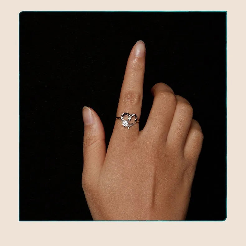 Heart-shaped super flash ring with electroplated finish and 0.5ct colour certificate for women