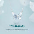 S925 silver butterfly necklace with ice rain pendant on O-ring chain, adjustable 41-50cm perimeter