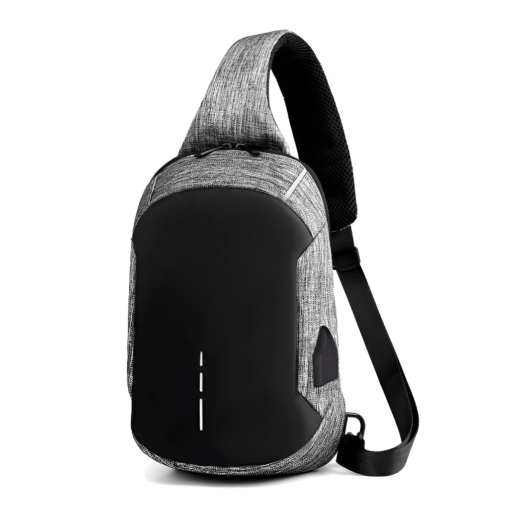 Small dark blue Oxford cloth waterproof chest bag with zip opening and single strap