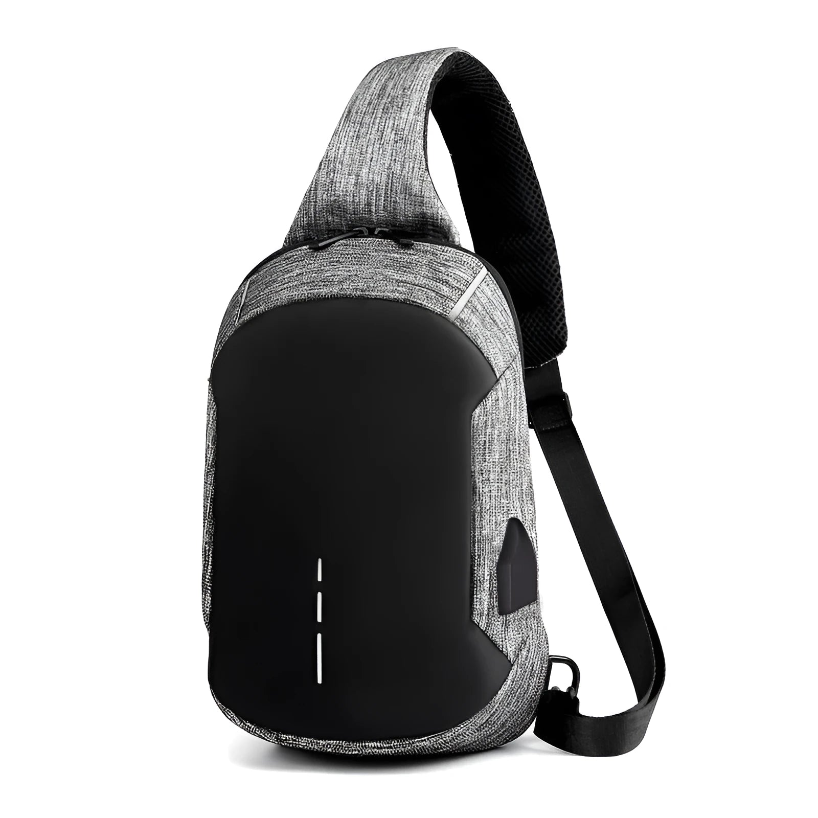 Small dark blue Oxford cloth waterproof chest bag with zip opening and single strap