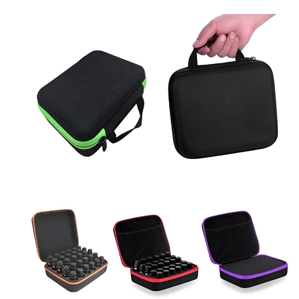 EVA cosmetic storage bag with 30 compartments for 15ml essential oil bottles, wall-mounted cube organiser.