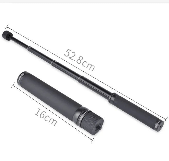 Black retractable selfie stick with extended length and phone mount attachment for mobile photography