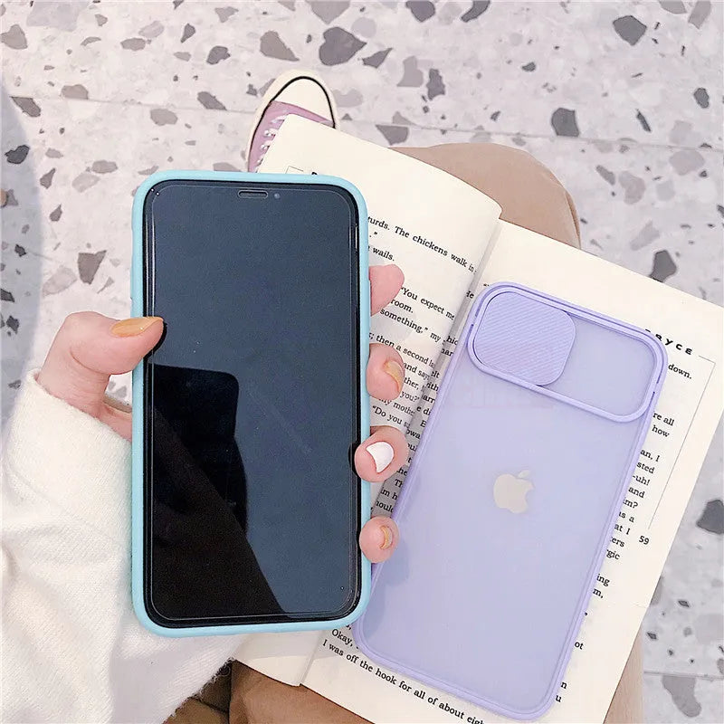 Frosted frame silicone phone case in pure color showing raised lens protection for iPhone