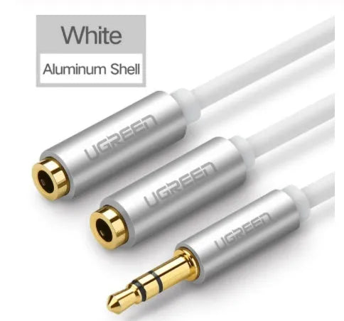 20cm 3.5mm earphone cable with gold connectors in black, grey, or white colours