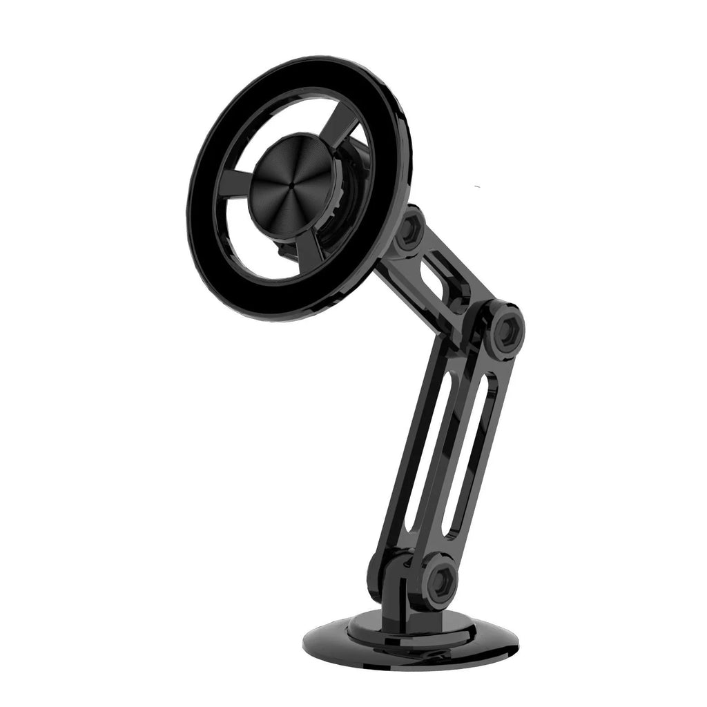 Metal car magnetic phone holder with magnetic rings on windscreen in black finish