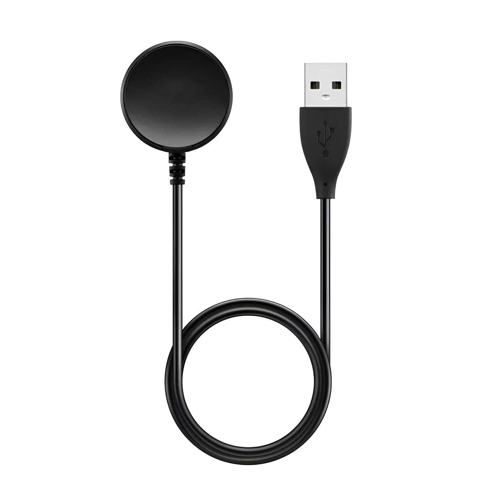 Black plastic USB watch charger with fast charging cable, 34mm length