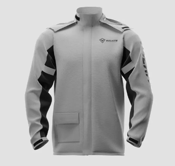 Adult motorcycle rain suit set including raincoat, trousers, and hidden shoe covers.
