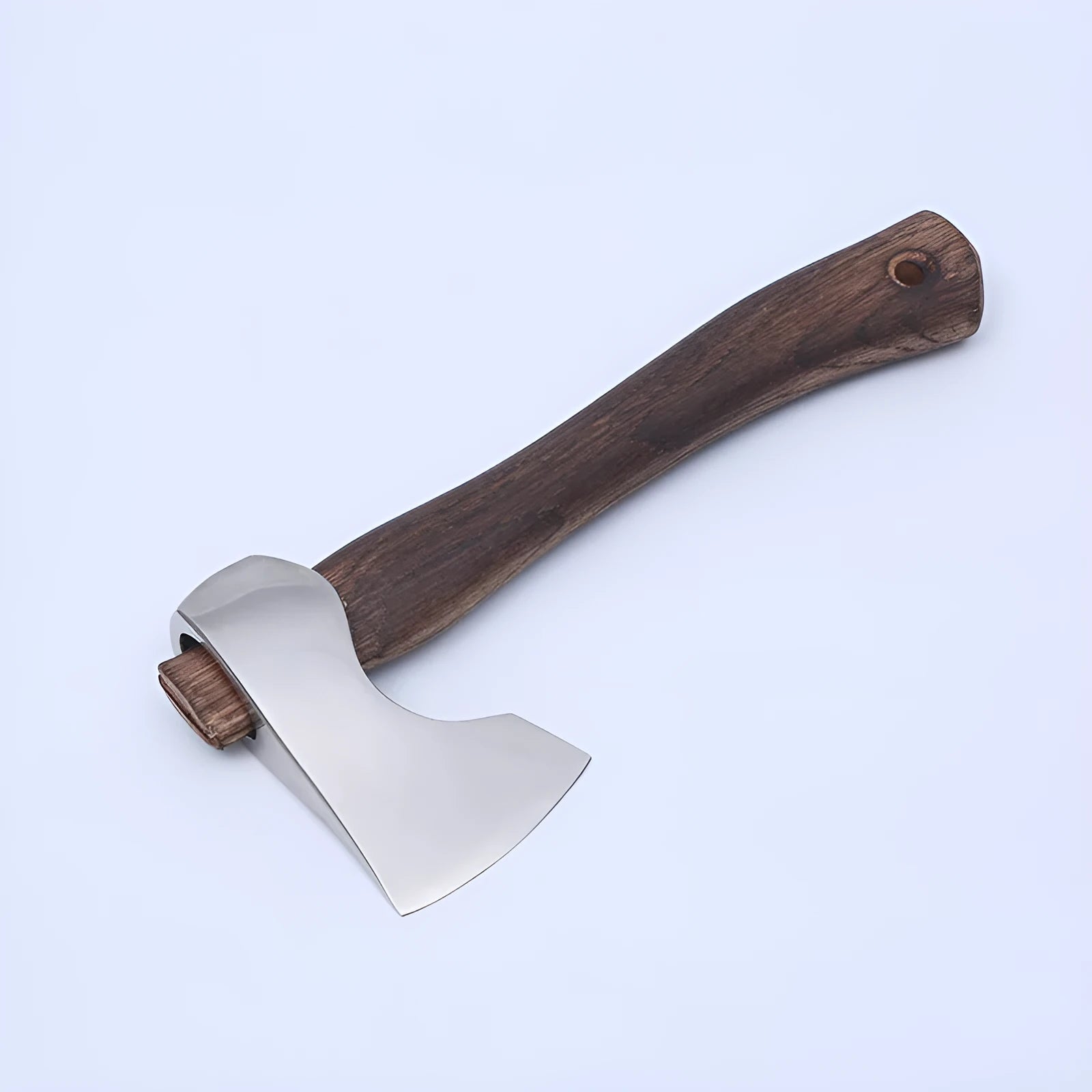 Camping axe with high carbon steel head and wooden handle for outdoor woodcutting