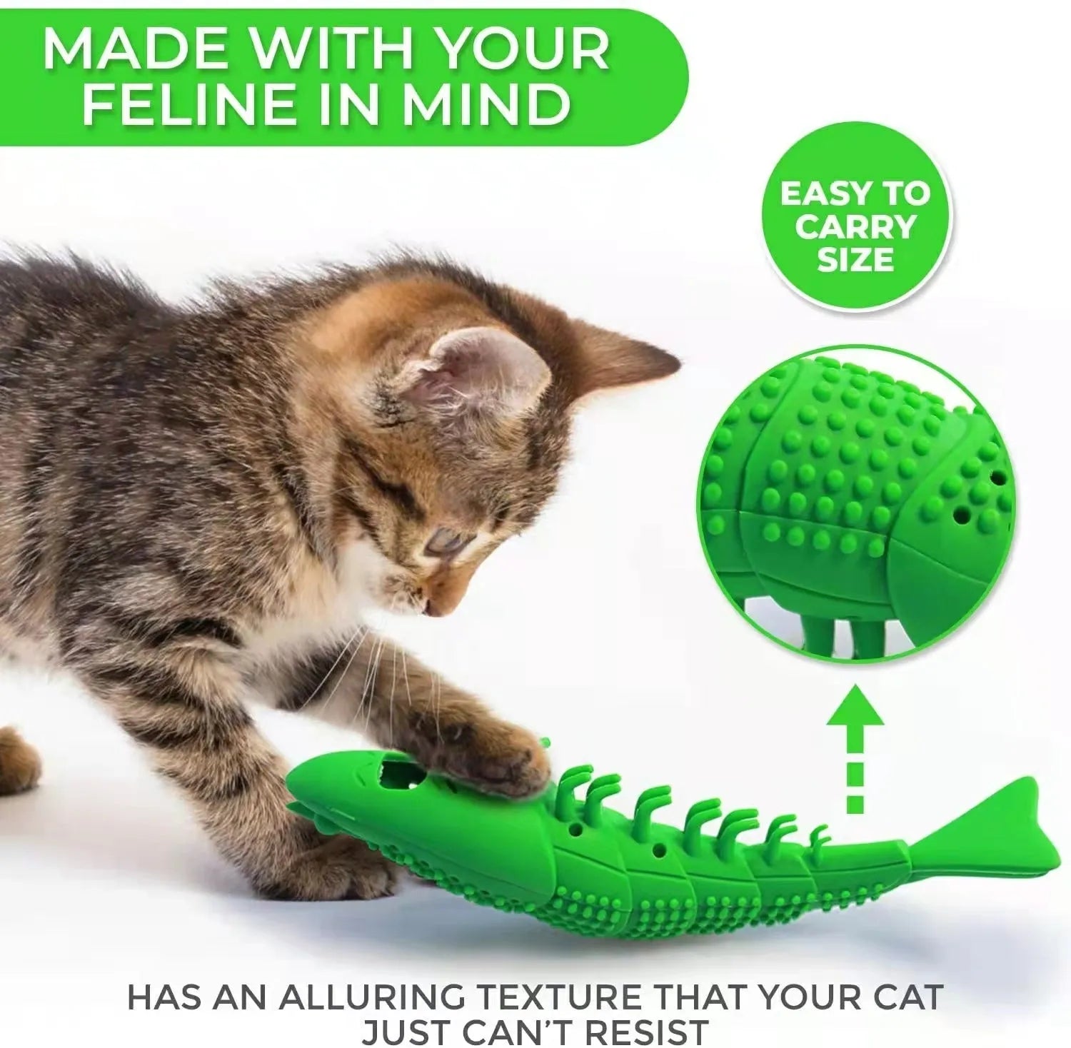 Blue hard rubber cat toy with 360-degree textured surface for teeth cleaning