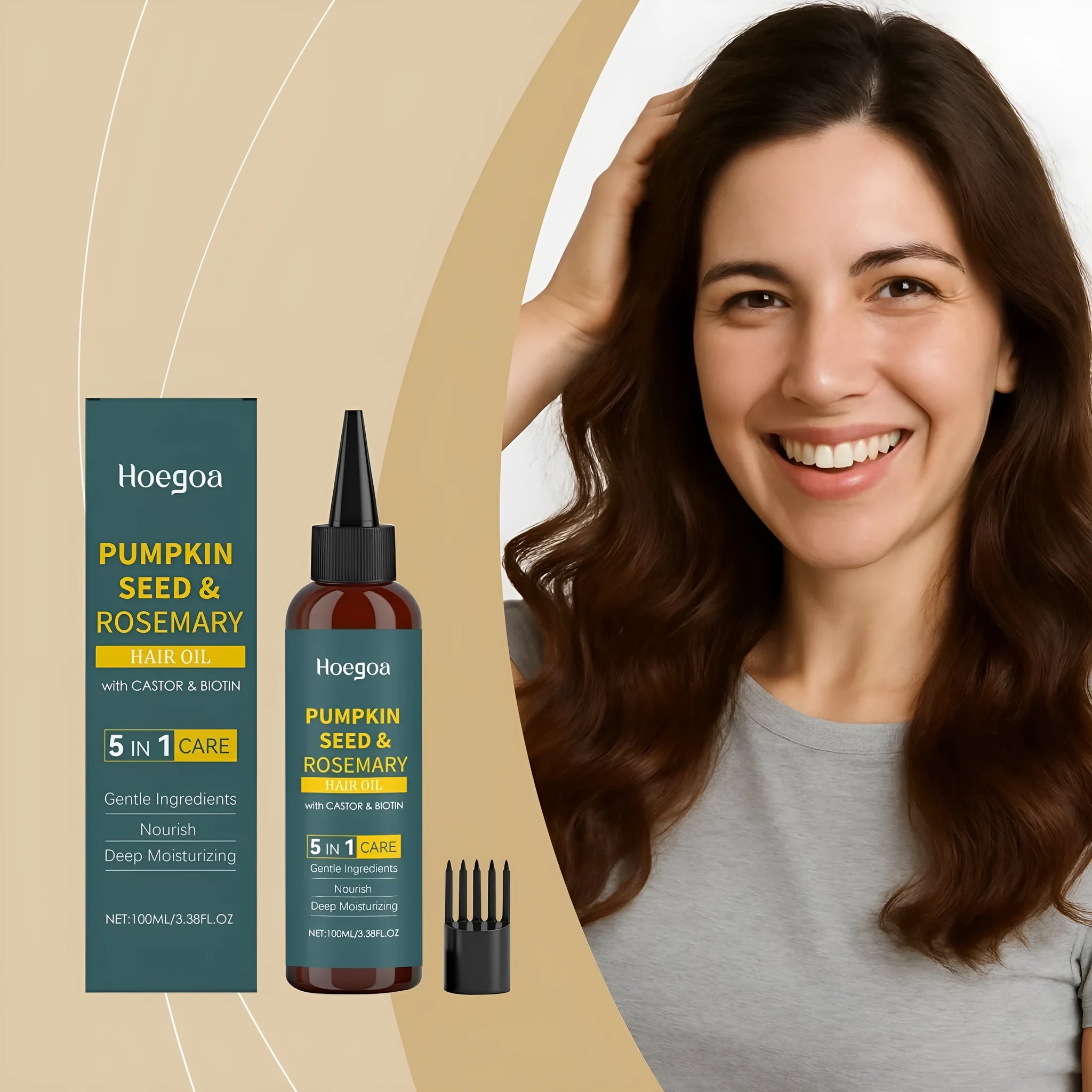 Rosemary essential oil 100ml bottle with pointed applicator tip and hair comb for scalp treatment