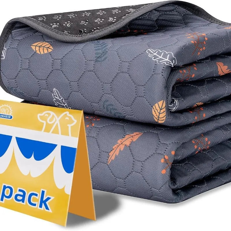 Breathable absorbent machine washable non-slip cloth dog training urine pad in dark grey leaves pattern on floor