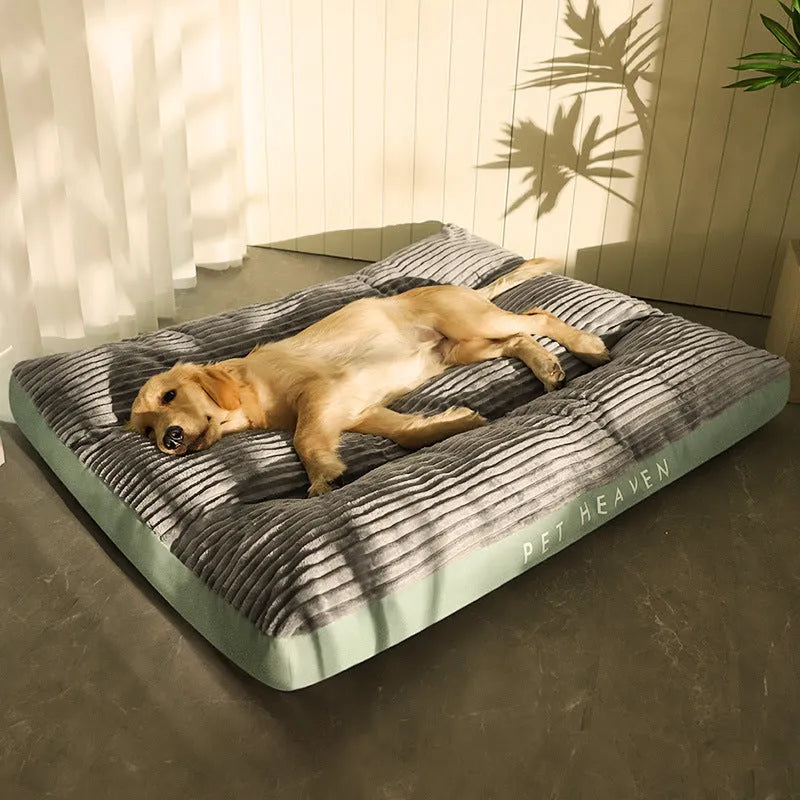 Green cut velvet dog bed mat with removable cover in extra-large size 120x95cm