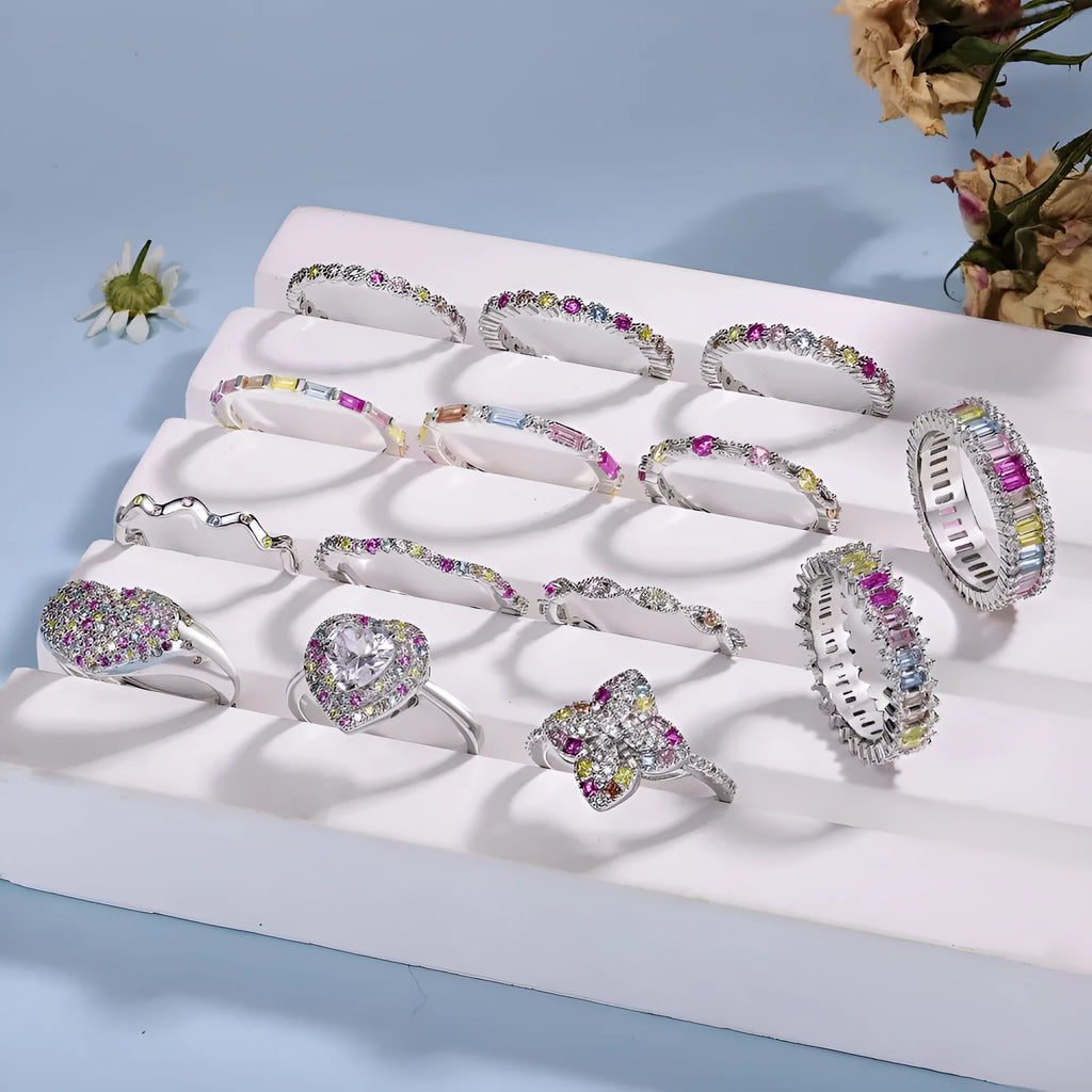 S925 sterling silver zircon ring with round stone, adjustable opening, silver colour, women