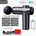 Konka V19 mini electric massage gun in grey colour with multiple attachment heads on a table.