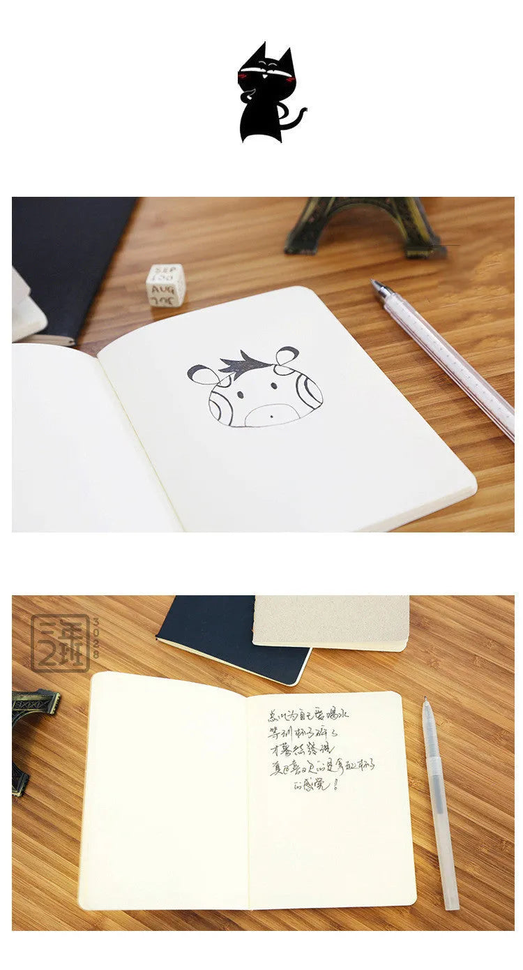 Retro solid-colour A6 graffiti notebook open on a blank page.
