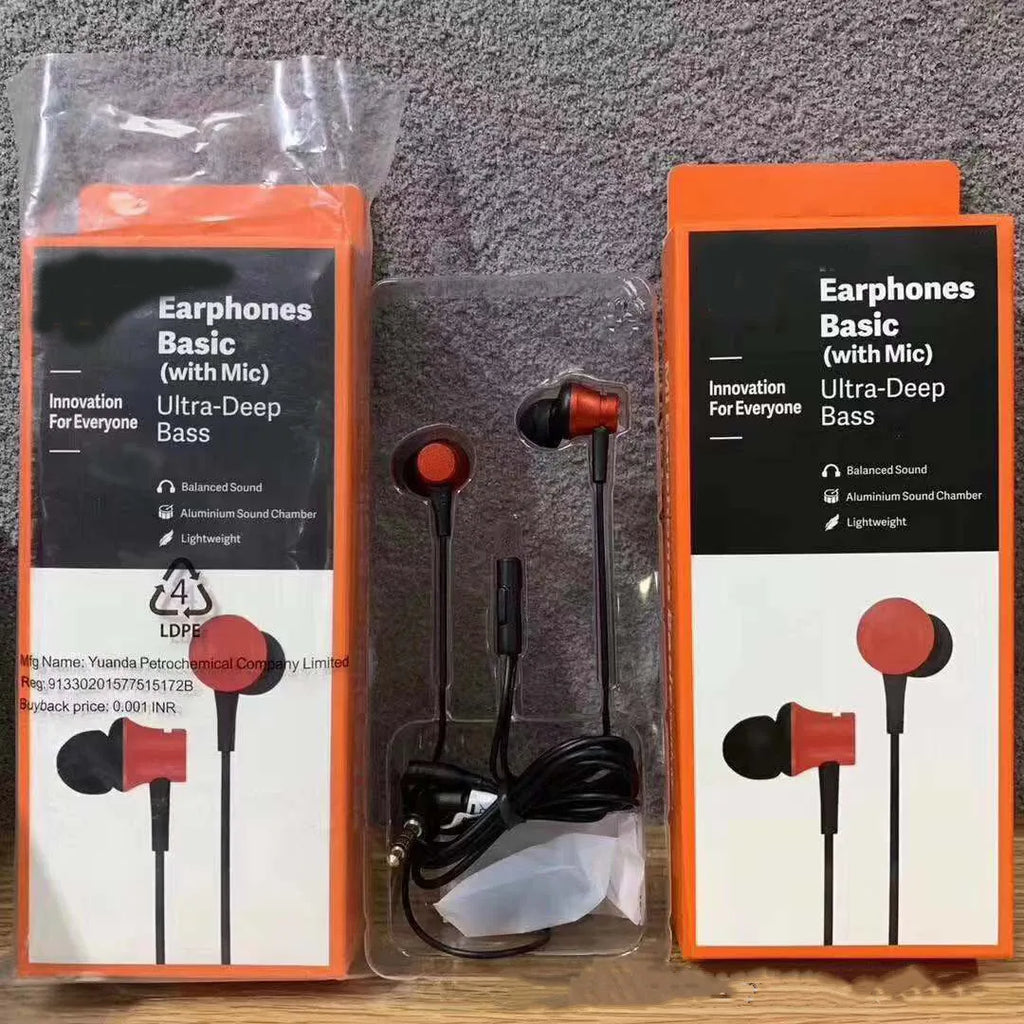 Black, blue, and red wired in-ear headphones showing their 3.5mm audio plug.