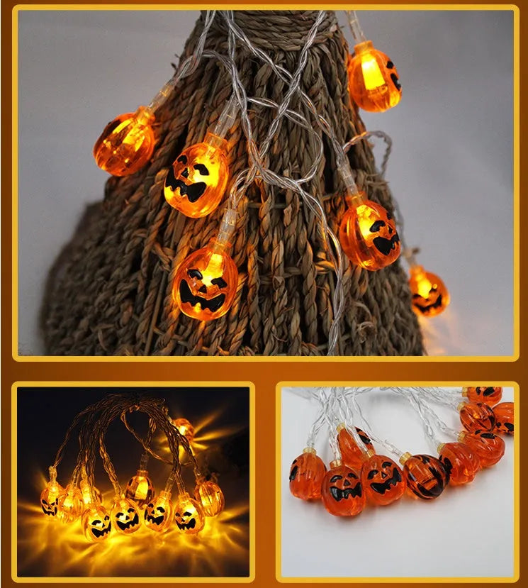 Halloween LED string lights with pumpkin, bat, ghost and spider lantern decorations