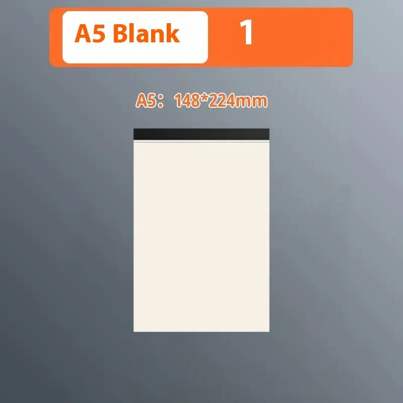 A5 and B5 tearable writing pads showing blank, grid, and horizontal line page styles.