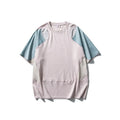 Men's loose fit patchwork contrast colour cotton blend T-shirt with raglan short sleeves