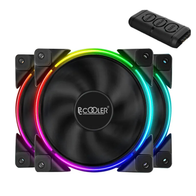 Three black 120mm RGB computer case fans with illuminated blades and hydraulic bearing design