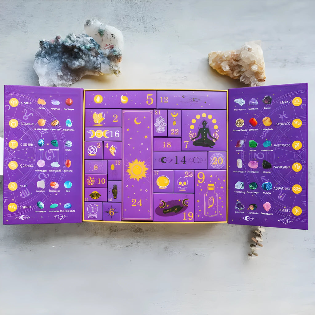 Paper Halloween countdown calendar box with compartments, dimensions 33.5cm by 30.5cm.
