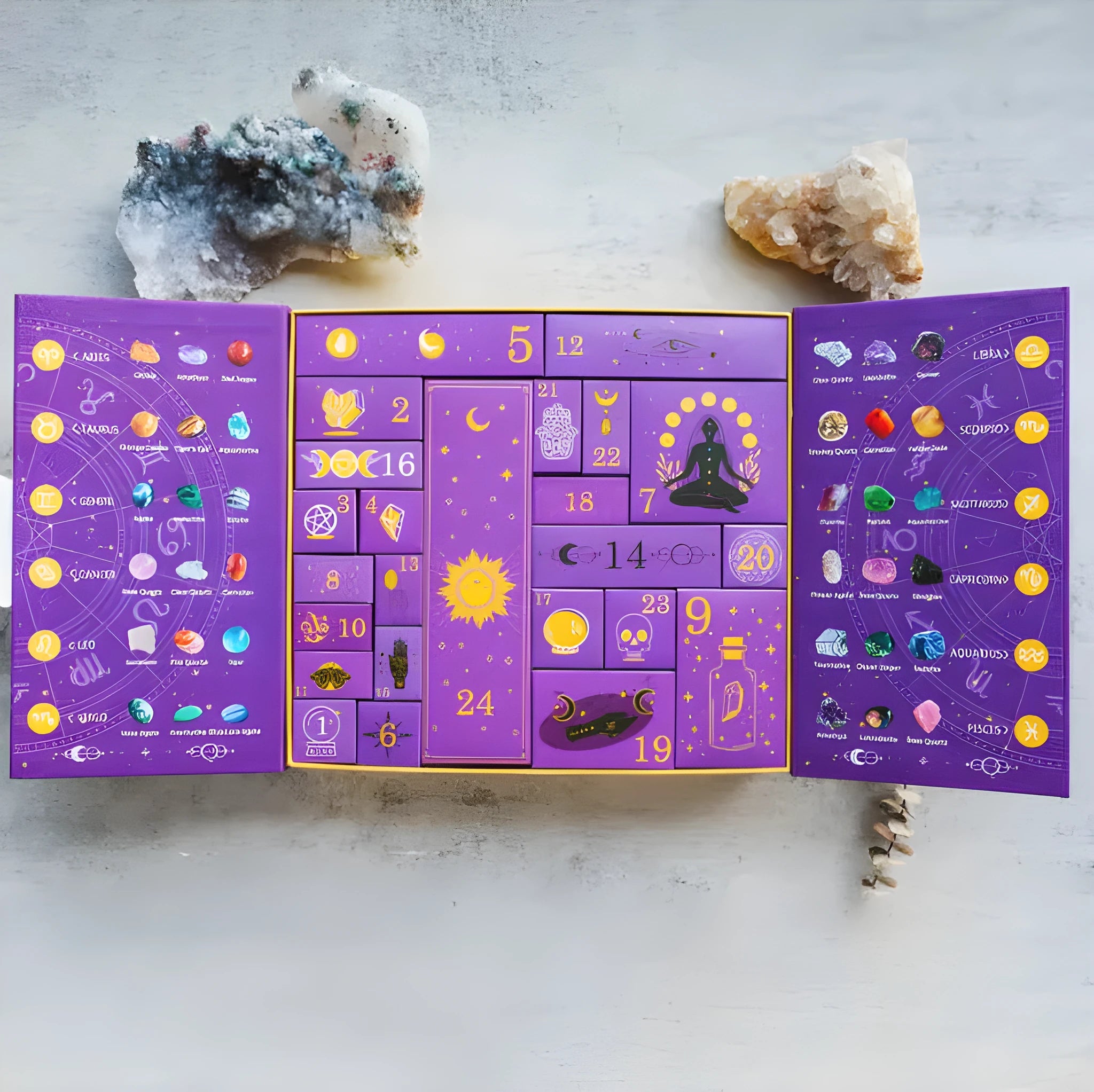 Paper Halloween countdown calendar box with compartments, dimensions 33.5cm by 30.5cm.